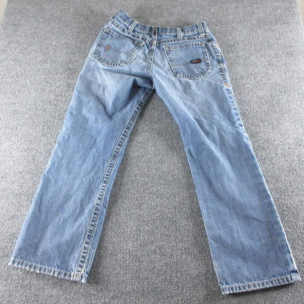 Ariat FR M4 Jeans Mens 30x30 Blue Relaxed Bootcut Distressed Denim Workwear